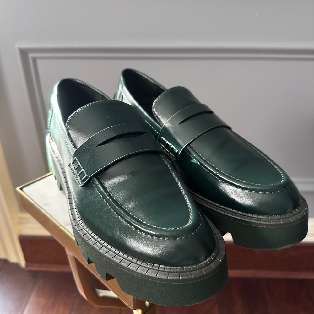 Zara Dark Green Leather Penny Loafers - Picture 5 of 6